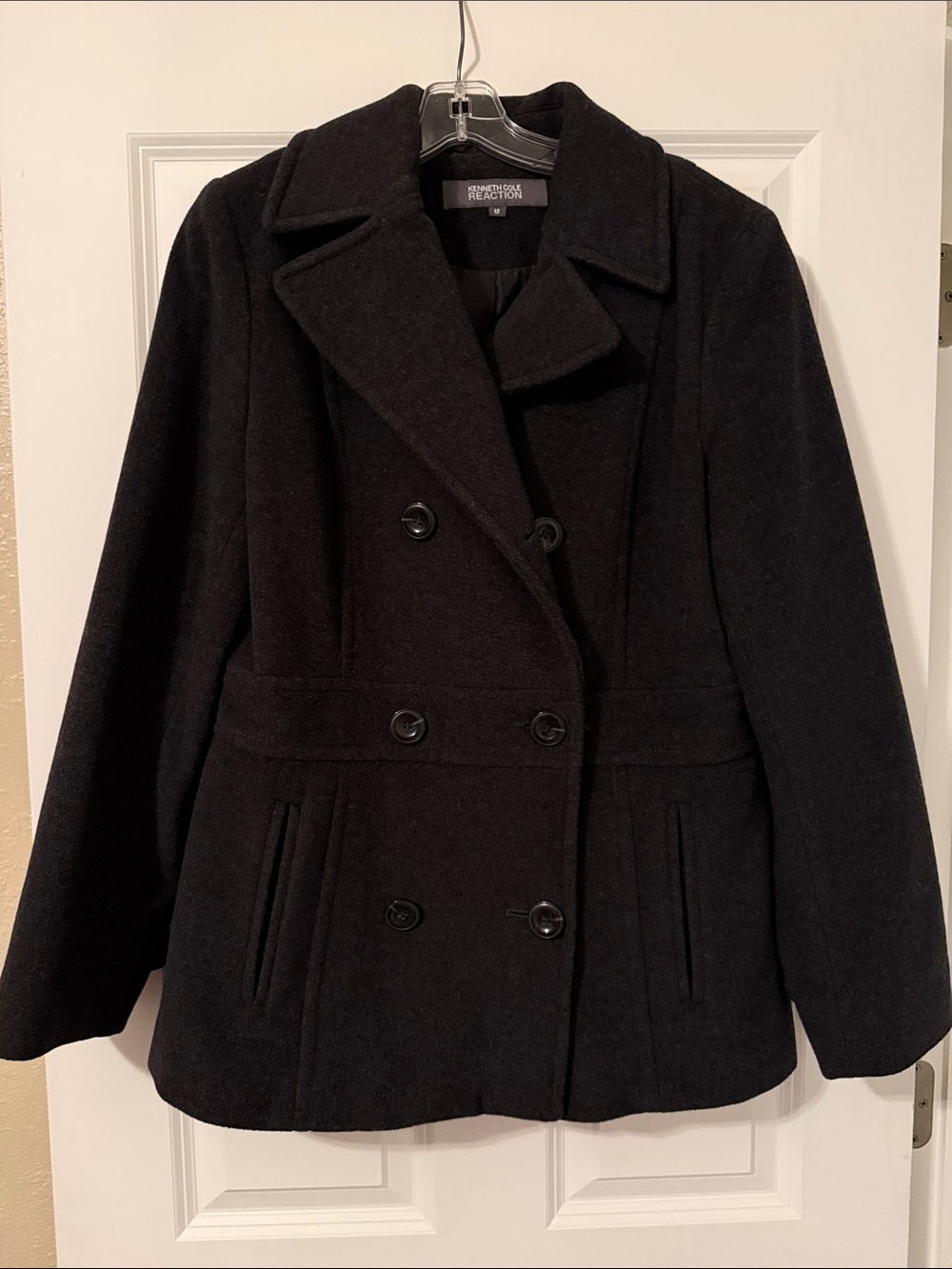 Kenneth Cole Reaction Black Double-Breasted Pea Coat
